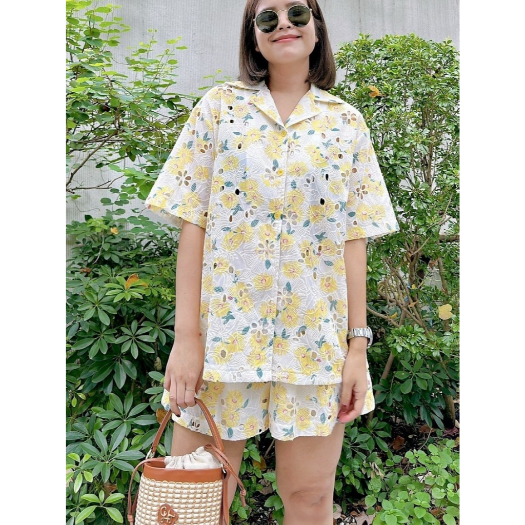 AMCORNER 🌼🌼Hawii set shirt🌼🌼 ผ้าลูกไม้ลายฉุ เนื้อดี เนื้อนิ่ม ใส่สบาย 📌ผ้าลูกไม้เกรดพรีเมี่ยม