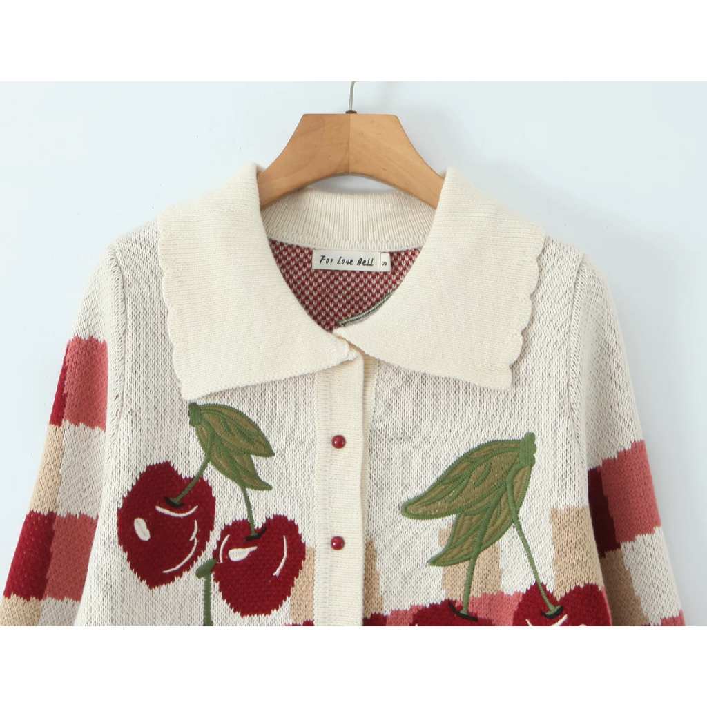 พร้อมส่ง เสื้อไหมพรมถักกันหนาว ลายCherryน่ารักมาก 🍒 (T438) - รูปที่ 2