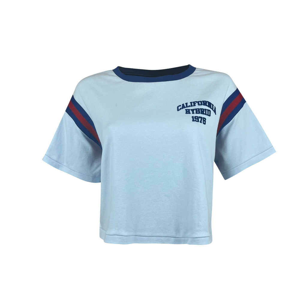 Hybrid T-Shirt Women เสื้อยืดผู้ผู้หญิง แขนสั้น สีฟ้า-น้ำเงิน Cotton 100% ใส่สบาย ทรงครอป (WTS-1069ฺBU/NA)