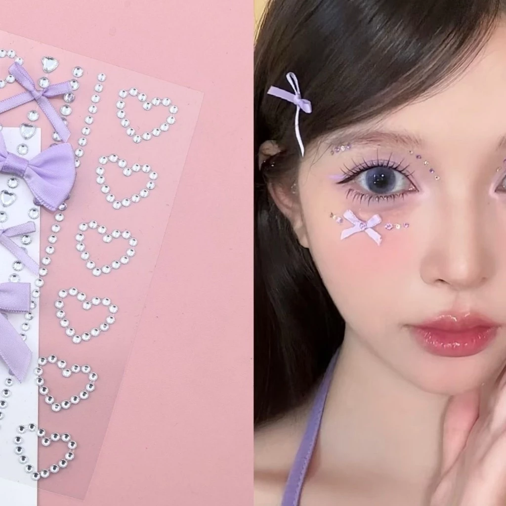 ในไทย-พร้อมส่ง✨สติกเกอร์ตกแต่งหน้า Y2K rhinestone ริบบิ้นโบว์ 3D เพชรเงา อุปกรณ์แต่งหน้า PARTY ชั่วคราว DIY ติดหน้าเด็ก