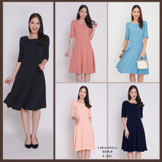 Laboratory  เดรส 8816# เดรสแขนสามส่วนกระโปรงย้วยมีไซส์ S-2XL