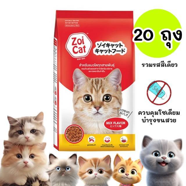 [ จำนวน 20 ถุงย่อย  ] อาหารเเมว ZOI CAT  ถุง1ก.ก.=20ถุง  ยกกระสอบ