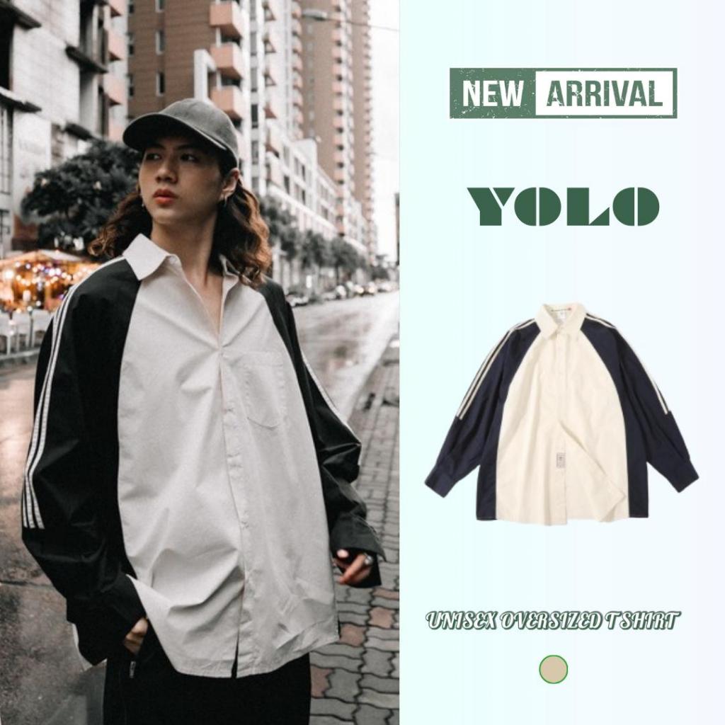 YOLO เสื้อแจ็กเก็ต OVER SIZE เสื้อแจ็กเก็ตโอเวอร์ไซส์ ทรงหลวม คอปก CS23127