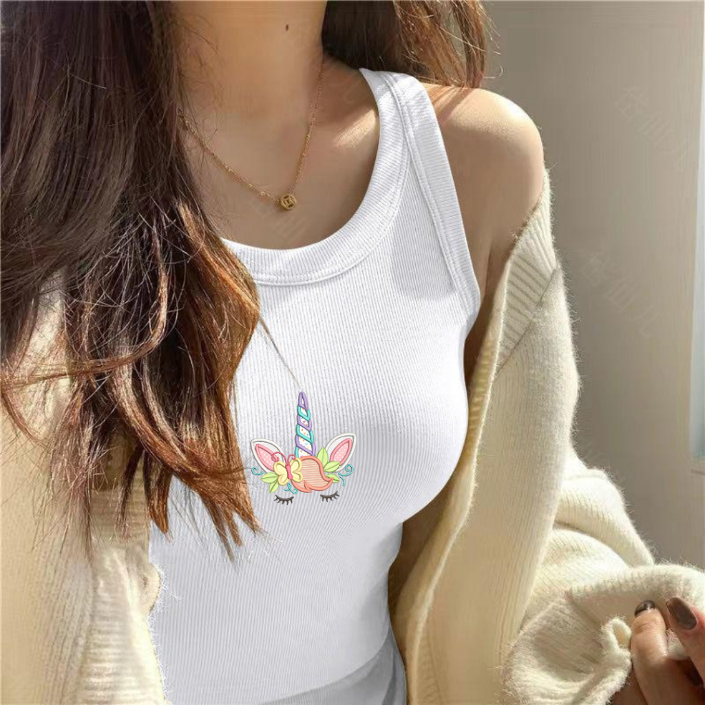 เสื้อกล้าม สกรีนลาย มีบราในตัว รุ่นB882 ผ้าใส่สบายไม่ร้อน เสื้อกล้ามลำลอง แฟชั่นฤดูร้อนสไตล์เกาหลี Z0066