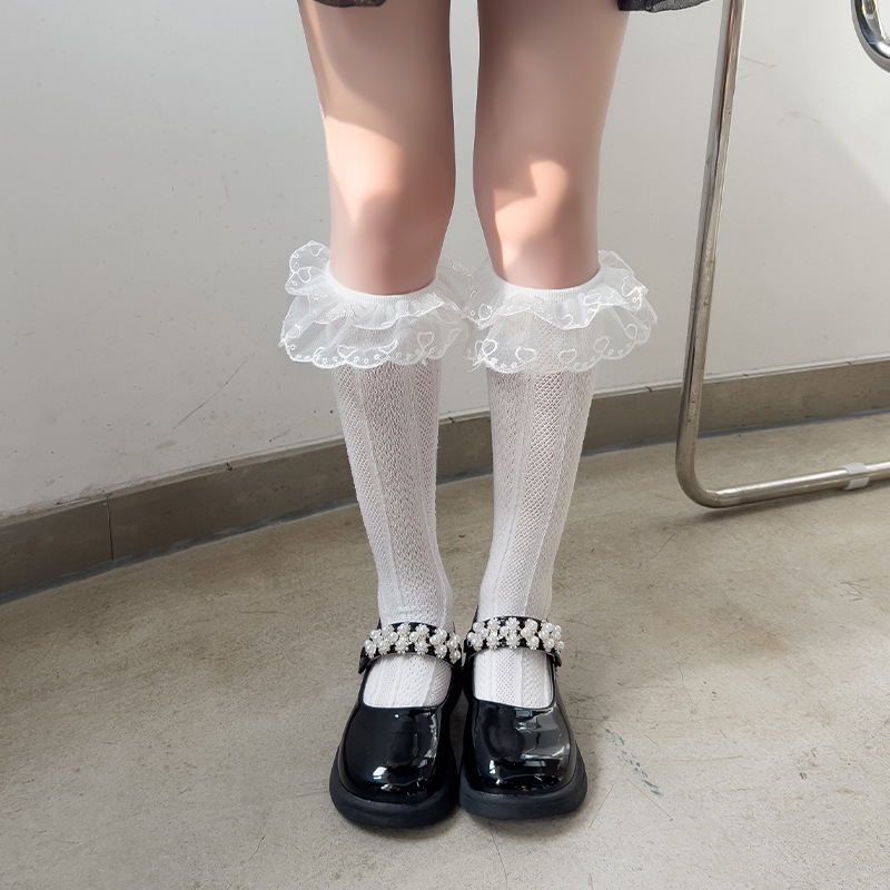 ถุงเท้าลายขอบลูกไม้ ถุงเท้ายาวเด็กผู้หญิง เนื้อนุ่ม ยืดได้ พร้อมส่ง - รูปที่ 2