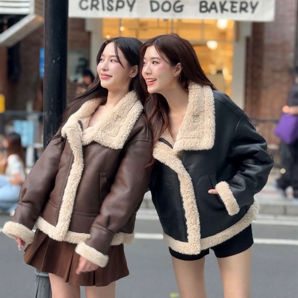 CO1097 Warm Faux Leather Winter Coat