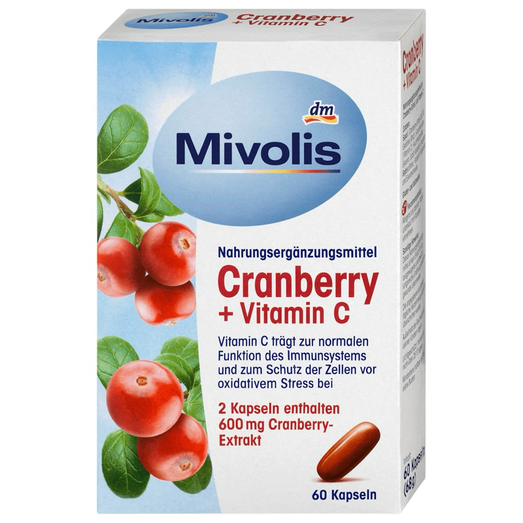 Mivolis Cranberry + Vitamin C แคปซูลแครนเบอร์รี่ + วิตามินซี 60 ชิ้น 68 กรัม