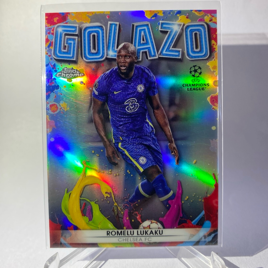การ์ดสำหรับสะสม นักฟุตบอล ROMELU LUKAKU,  CHELSEA, GOLAZO, TOPPS CHROME 2022
