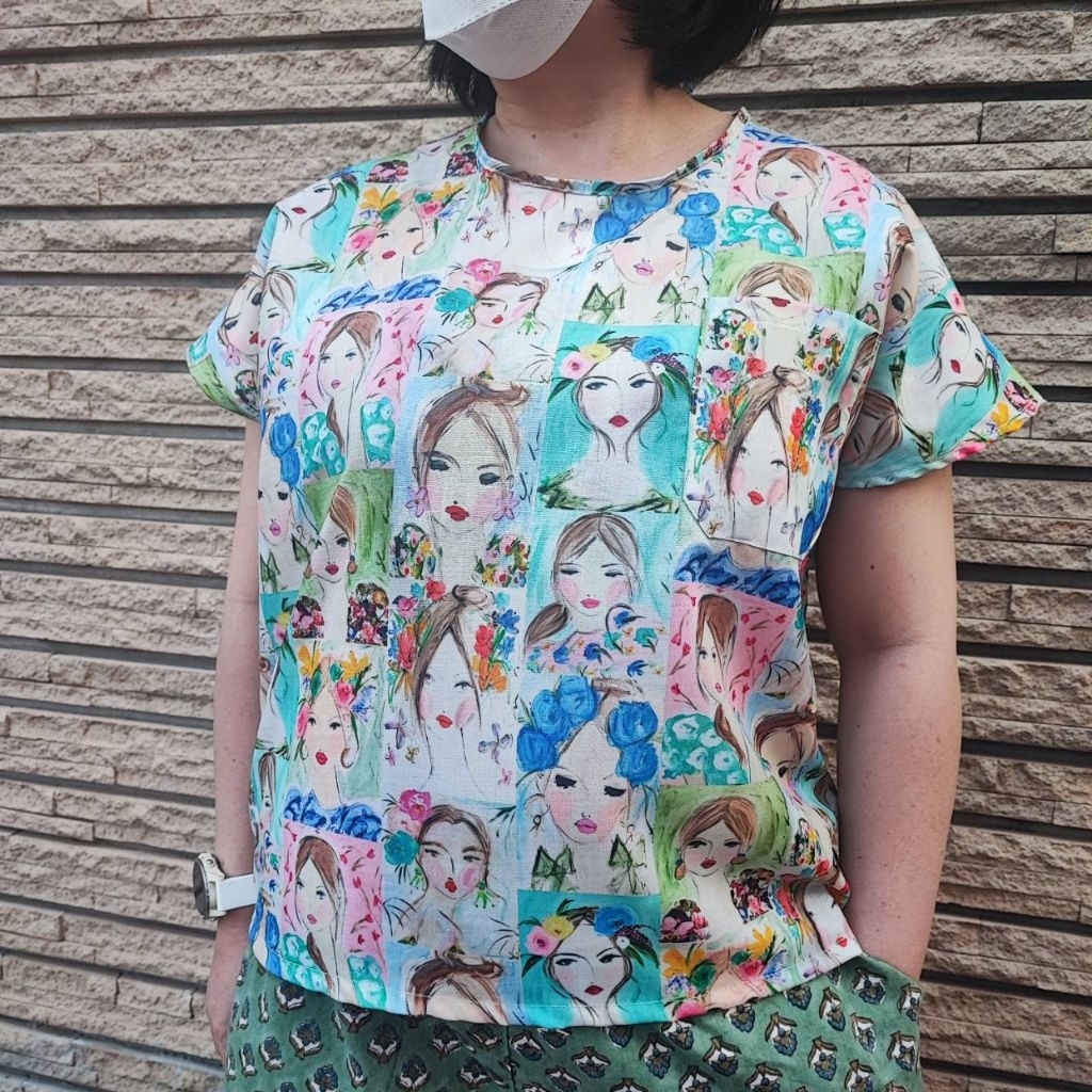 SALE เสื้อคอกลม แขนล้ำ ผ้าลินินอินเดีย ไซส์44" พร้อมส่ง ลายตรงปก