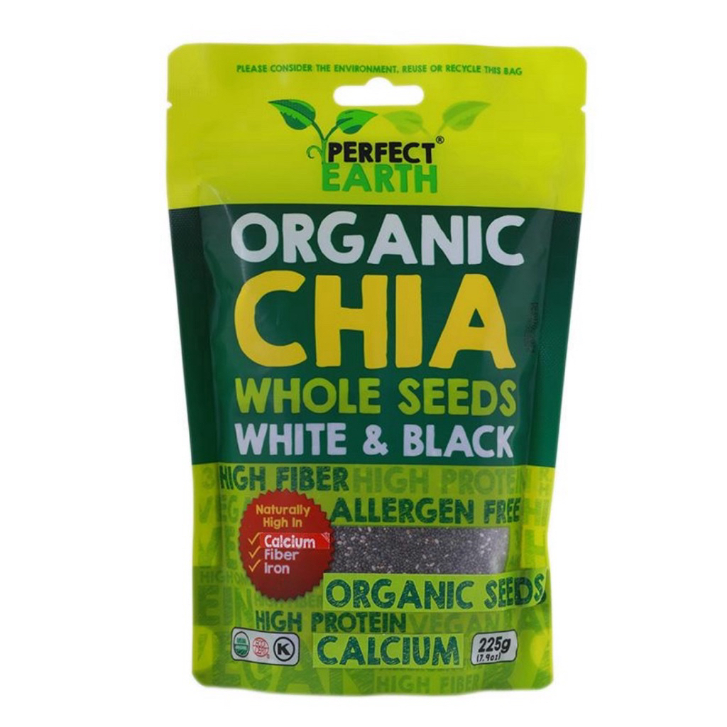 Perfect Earth Organic Chia Whole Seeds White & Black 225g. เพอร์เฟ็คเอิร์ธเมล็ดเจีย
