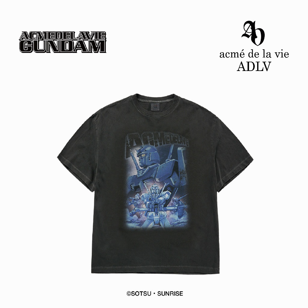 ADLV [acme de la vie] OVERSIZED T-SHIRT MOBILE SUIT GUNDAM OPERATION V PIGMENT WASHING T-SHIRT BLACK (50231SGPSSU_F5BKXX