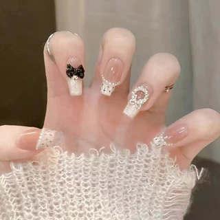 ชุดเล็บปลอม ชมพู พร้อมกาว กันน้ํา ถอดออกได้ สําหรับตกแต่งเล็บ 24 ชิ้น