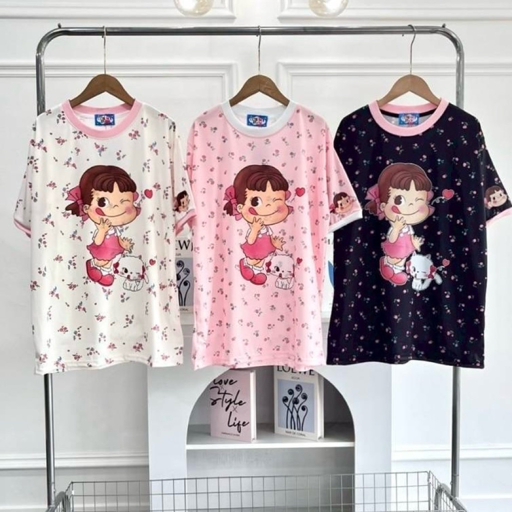 SIS.ON | พร้อมส่ง IMD เสื้อยืด ผ้าร่องกุ๊นคอ แขนลายดอก โอเวอร์ไซส์ OVERSIZE รวมลายการ์ตูน