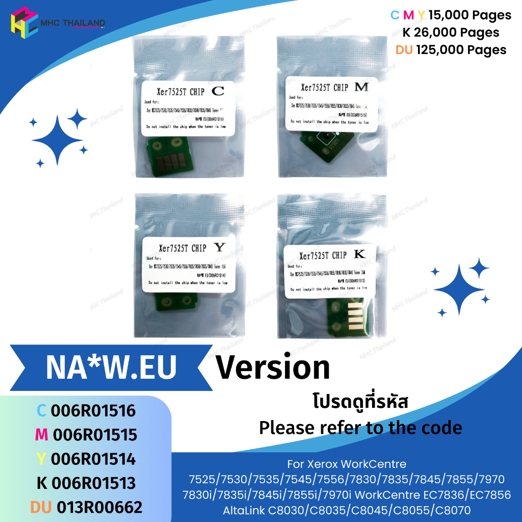 ชิปหมึก ชิปดรัม Chip for Xerox (NA*W.EU) WC 7525/7530/7535/7545/7556 7830/7835/7845/7855/7970 C8030/C8035/C8045/C8055