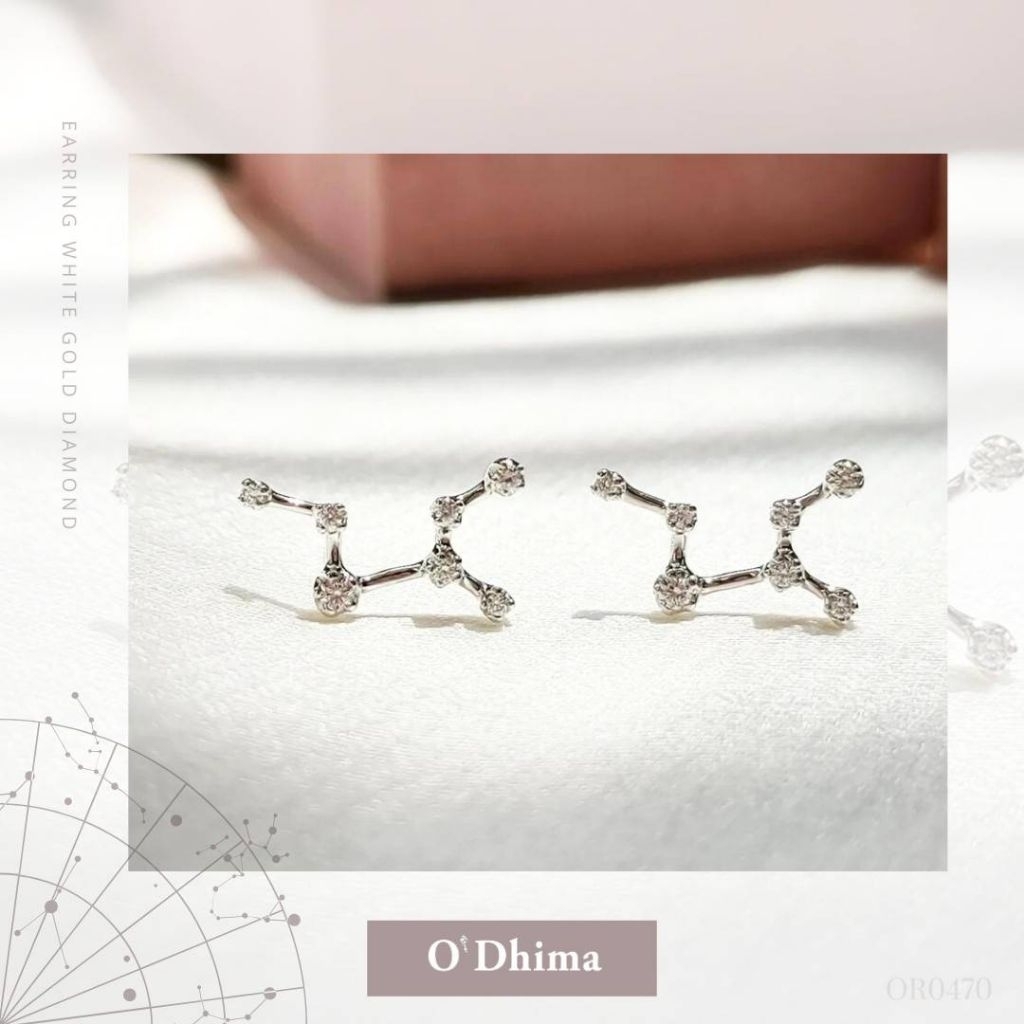 O'Dhima ต่างหูเพชร Zodiac Virgo Aug23-Sep22 (ราศีกันย์) ทองขาว18K