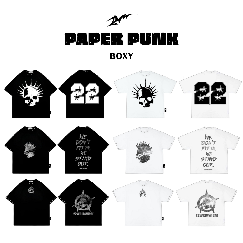 (🔥จัดส่งด่วน 1 วัน!) AD130-AD132  รวมเสื้อยืดทรงครอปBoxyมาใหม่คอลเล็กชั่น Paper Punk สุดเท่ห์!