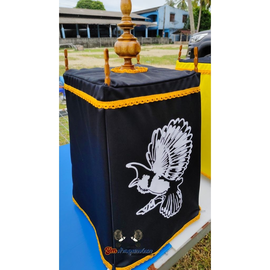 🔥รุ่นอัพเกรด🔥ผ้าคลุมกรงนกหัวจุก (ผ้ามันซิปคู่) รุ่นPMD-TD เปิดประตูกรง-ไม่ต้องดึงผ้าออก  สีดำ (มีขนาดให้เลือก 11-21 ซี่)