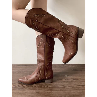 chloe.store 👢พร้อมส่งบูทคาวบอย 36-40👢สีน้ำตาล หนังนิ่ม