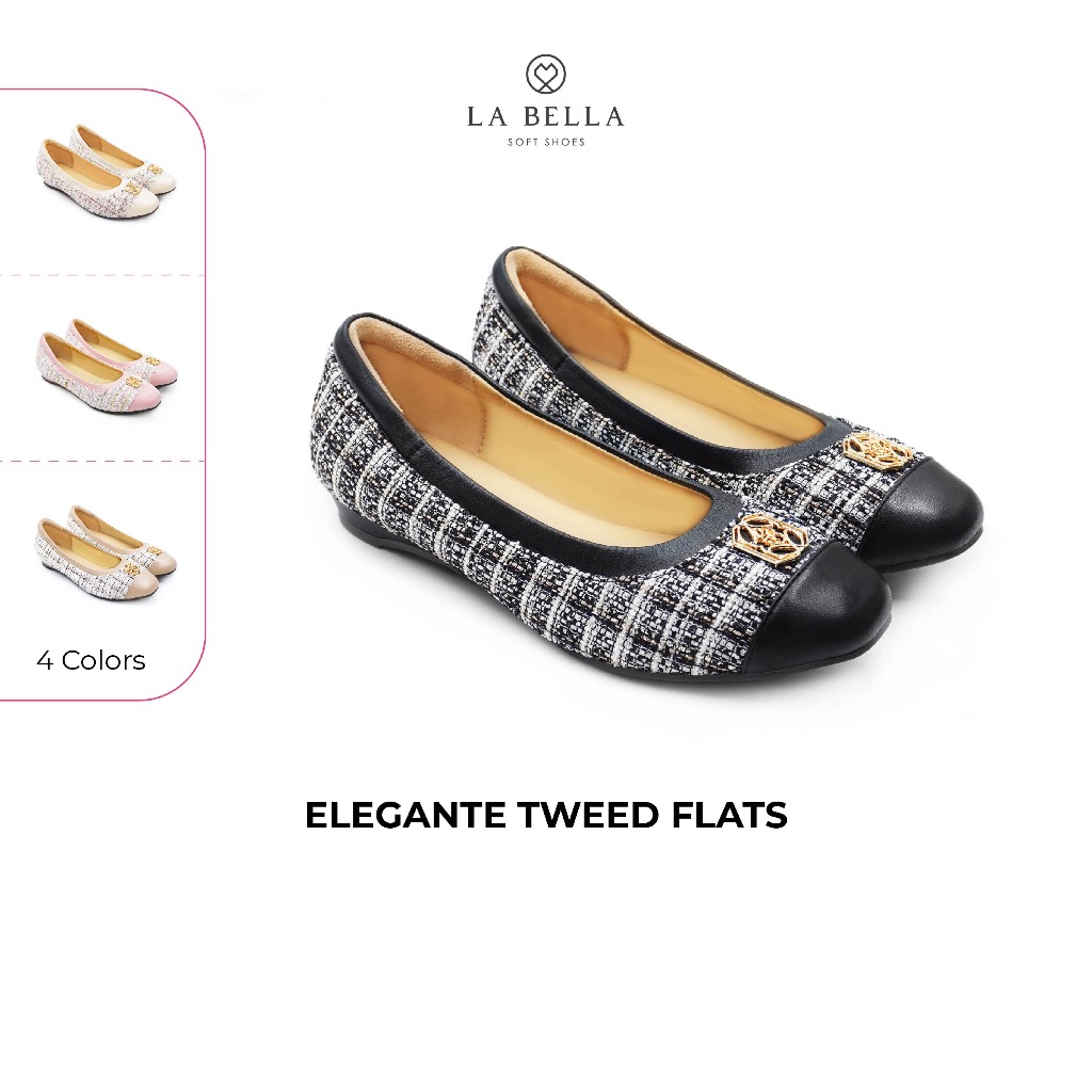 LA BELLA รองเท้าคัชชูผ้าทวีตหุ้มหนังแกะ  รุ่น ELEGANTE TWEED FLATS
