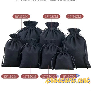 🍓CCT🍓 ถุงผ้าหูรูด ผ้าดิบ สีดำสนิท จีบด้านบน ใส่ของทั่วไป มีห…