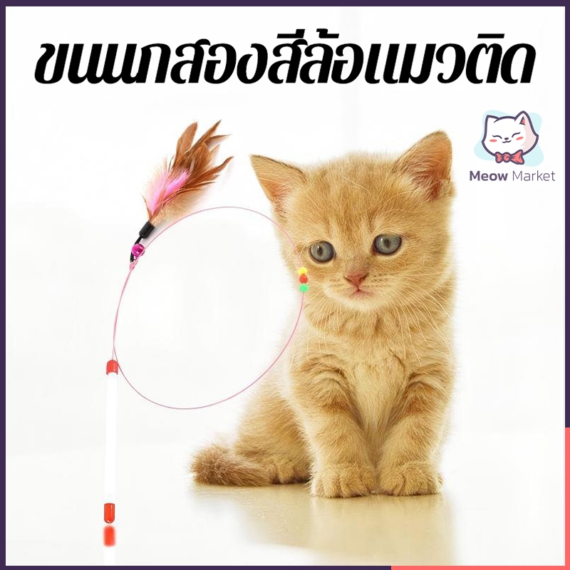 ไม้เล่นแมวขนนกสีชมพู เสริมความสนุก คลายเครียด สำหรับแมว ทนทานไม่หักง่าย