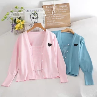 เสื้อกันหนาวผู้หญิง เสื้อคลุมคาร์ดิแกนปักลายหัวใจ มีเสื้อกล้ามในตัว(2ชิ้น)น่ารัก เนื้อผ้าหนานุ่ม สไตส์เกาหลี 10009#