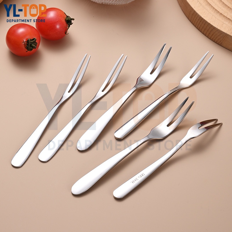 ส้อมจิ้มผลไม้สแตนเลส 13cm  – สองฟัน ขนาดเล็ก (ร้านไทย) สำหรับเค้ก/โต๊ะอาหาร G2901