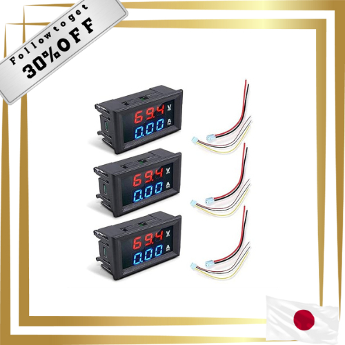 Samcos Digital Voltmeter/Ammeter, Set of 3, LED Panel Mount, 10A DC 0-100V, Reverse Polarity Protect