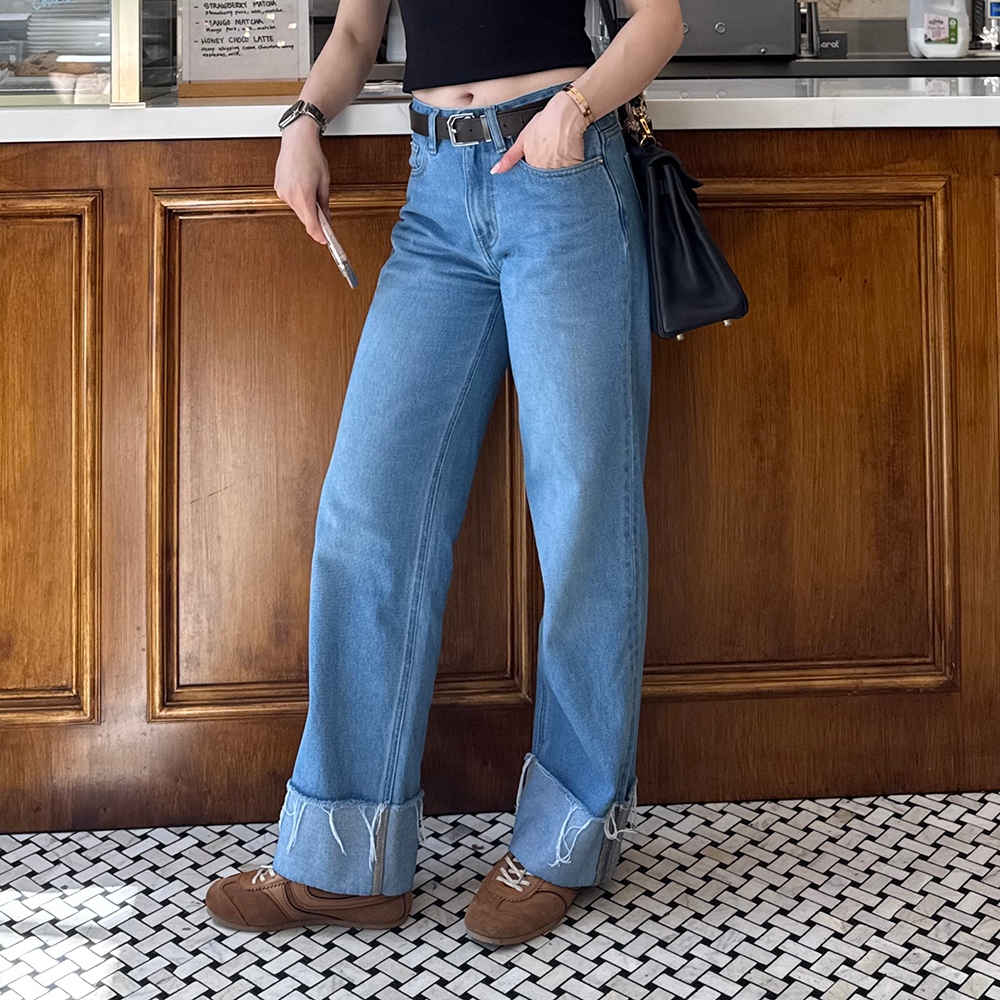 SALISA - JEANS CUFF Mid-Rise Waist กางเกงยีนส์ทรงหลวมพับปลายขา เอวกลางสะดือ - รูปที่ 6