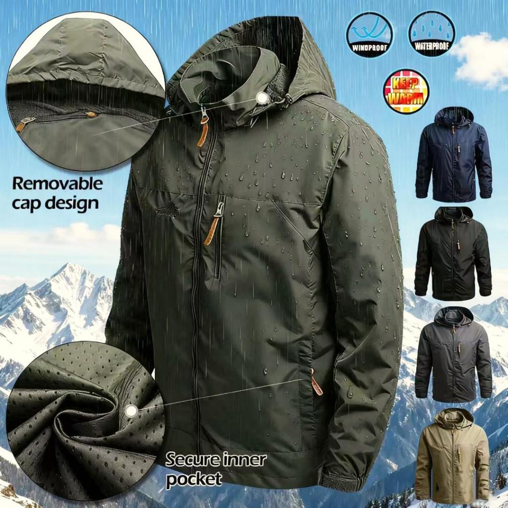 ผู้ชายเสื้อแจ็คเก็ตยุทธวิธีกันน้ํากลางแจ้ง  Hooded Coat เสื้อแจ็คเก็ตผ้าร่ม Field ปีนเขาบาง