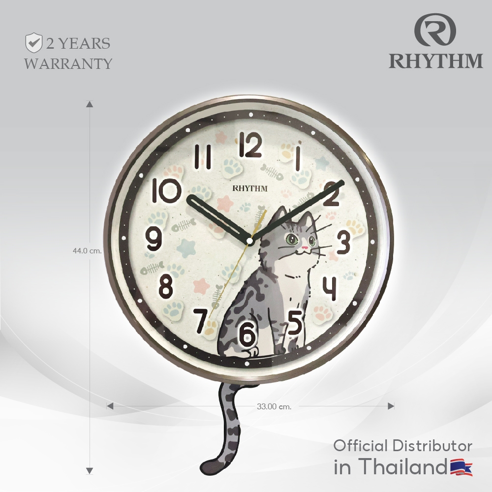 RHYTHM นาฬิกาแขวนลูกตุ้มแฟชั่นหน้าปัดรูปแมว 33 ซม.-CMP556NR06