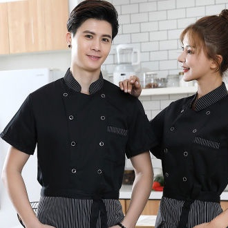 เตรียมการจัดส่ง💥ข้อเสนอพิเศษเสื้อเชฟ👑ฤดูร้อนเสื้อผ้าทำงานแขนสั้นเชฟครัวอบเชฟเสื้อผ้า