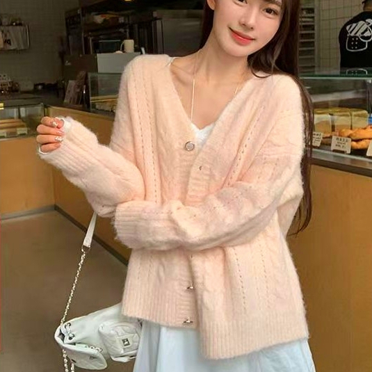 Veewink เสื้อสเวตเตอร์ถักสีชมพู เนื้อหนา ทรงหลวมๆ สำหรับหน้าหนาว ใส่สบาย