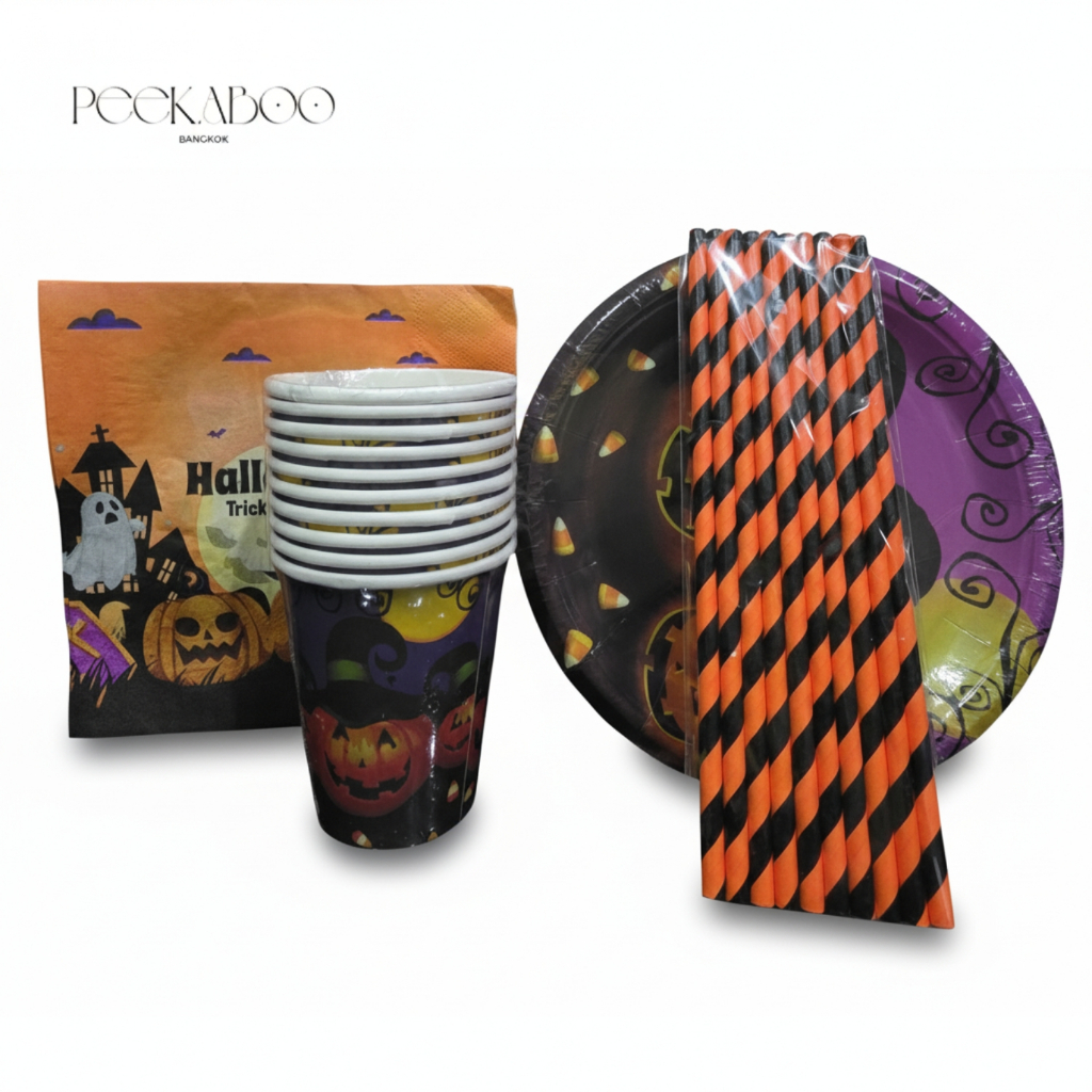 Cultery Set (จาน หลอด napkin and paper cups. 10 sets in 1 pack.) Price 95 baht พร้อมส่ง ร้านในไทย ส่