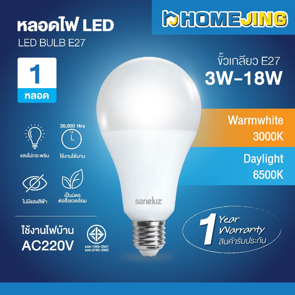 ราคาถูก หลอดปิงปอง BULB LED 3W 6W 9W 12W 16W 18W แสงขาว/แสงวอร์ม ใช้ไฟบ้าน E27 ไฟฟ้า 220V ประหยัดไฟ คุณภาพดี ปลอดภัย