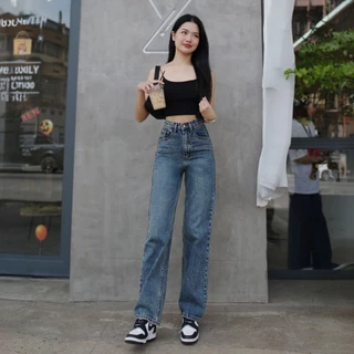 กางเกงยีนส์เอวสูงขากระบอก รุ่น Classy Denim