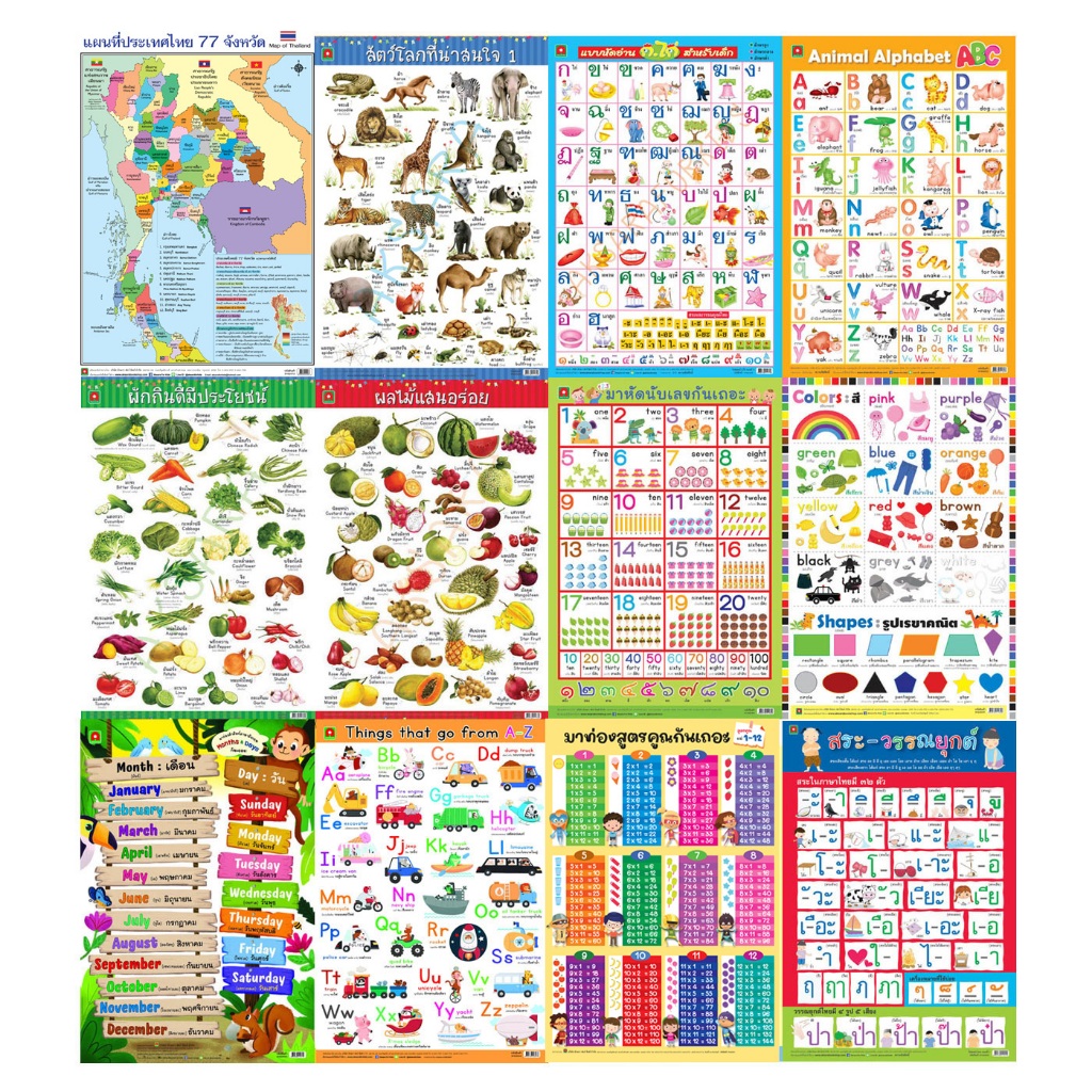 Aksara for kids โปสเตอร์ อาบเงา คละแบบ สั่งขั้นต่ำ 4 แผ่นขึ้นไป
