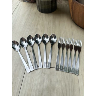ช้อนกาแฟ ส้อมจิ้มขนมการบินไทย แพ็ค6 สแตนเสล