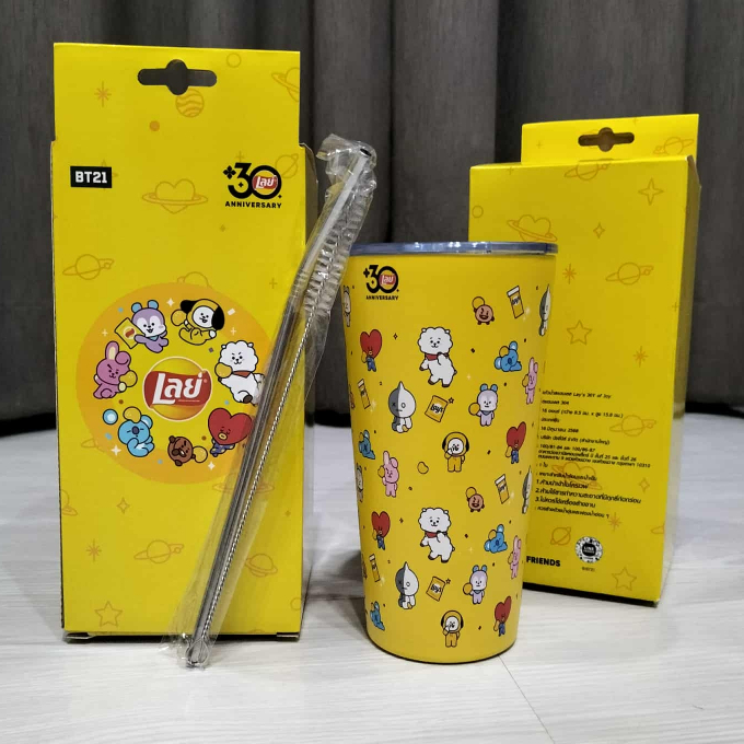 แก้วเลย์xBT21 แก้วเก็บอุณหภูมิ ร้อน-เย็น ครบรอบ Lay's 30 ปี ของใหม่ในกล่อง BT21 พร้อมส่ง แก้วเก็บควา