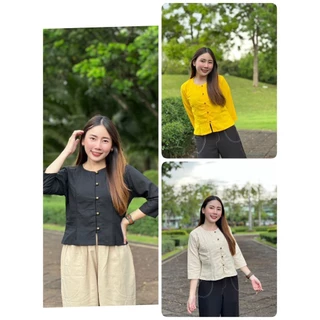 #เสื้อผ้าฝ้าย *คอกลม*กระดุมหน้า5เม็ด