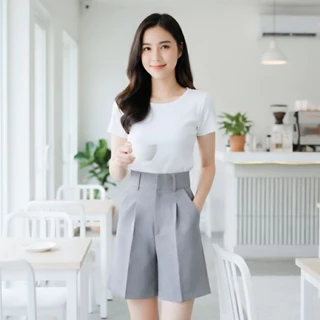 New!! กางเกงขาสั้นผ้าโซดา ยาว17-18นิ้ว รุ่นจีบเดี่ยว เอวสูงปี๊ด ตะขอหน้า ทรงสวยใส่สบาย