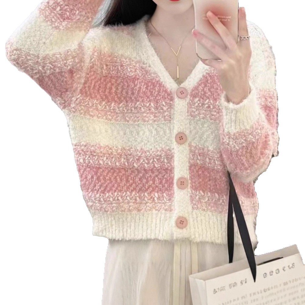 คาร์ดิแกนขนฟูลายขวาง ผู้หญิงน่ารัก แฟชั่นเกาหลี - รูปที่ 3