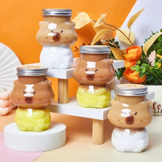 ขวดพลาสติก (PET) คาปิบารา300ml ฝาปิดใส ปากขวดกว้าง ขวดใส่ชา กาแฟ ขวดชาไข่มุก โยเกิร์ต ขวดน้ำผลไม้ เบเกอรี่