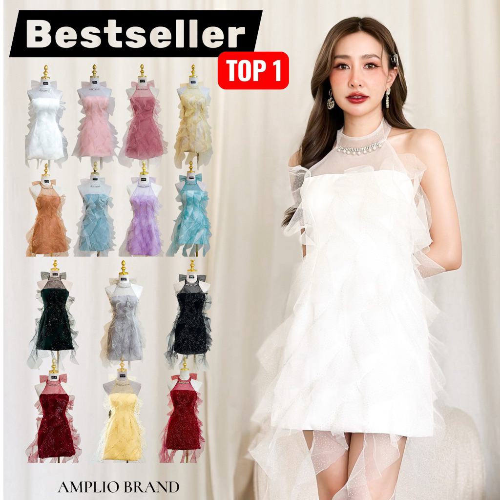 [ชุดออกงาน ขายดี + โบวน่ารัก] ชุดออกงานสีโทนน่ารัก สั่งทำตามไซส์จริงได้ มีเสริมฟองน้ำ ซิปหลัง พร้อมส่ง 15 สี XS-5XL