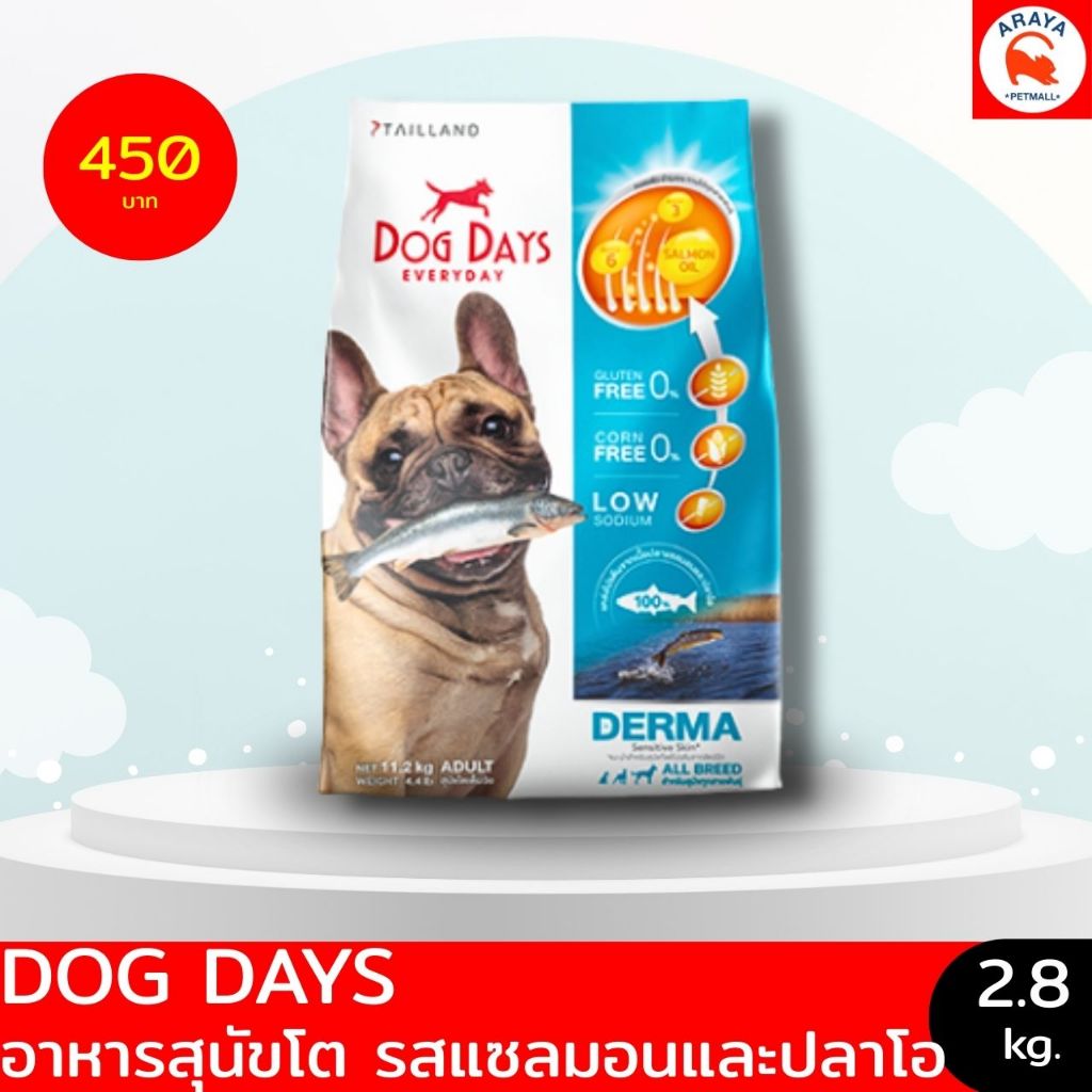 *2.8kg.* DOG DAY DERMA SENSITIVE SKIN อาหาสุนัขโต รส ปลาแซลมอล ปลาโอ (สุนัขแพ้ไก่ทานได้ )