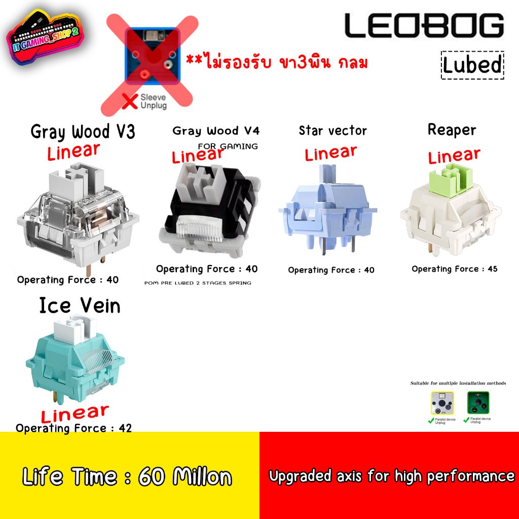 สวิตช์คีย์บอร์ด(Keyboard Switch) Leobog Switch 3Pin-5Pin POM สำหรับ DIY Keyboard Mechanical x 10