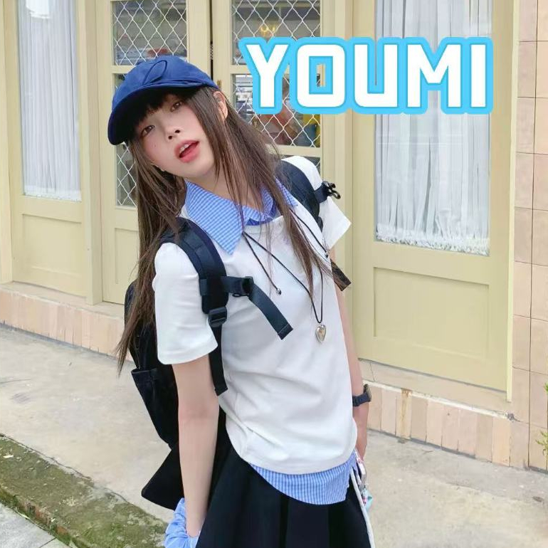 ส่งจากไทยทุกวัน พลัสขนาด แขนสั้นเสื้อยืดผู้หญิง เสื้อแขนสั้น ฤดูร้อนผ้าฝ้ายปิดเอวแสดงผอมด้านบน👚YOUMI