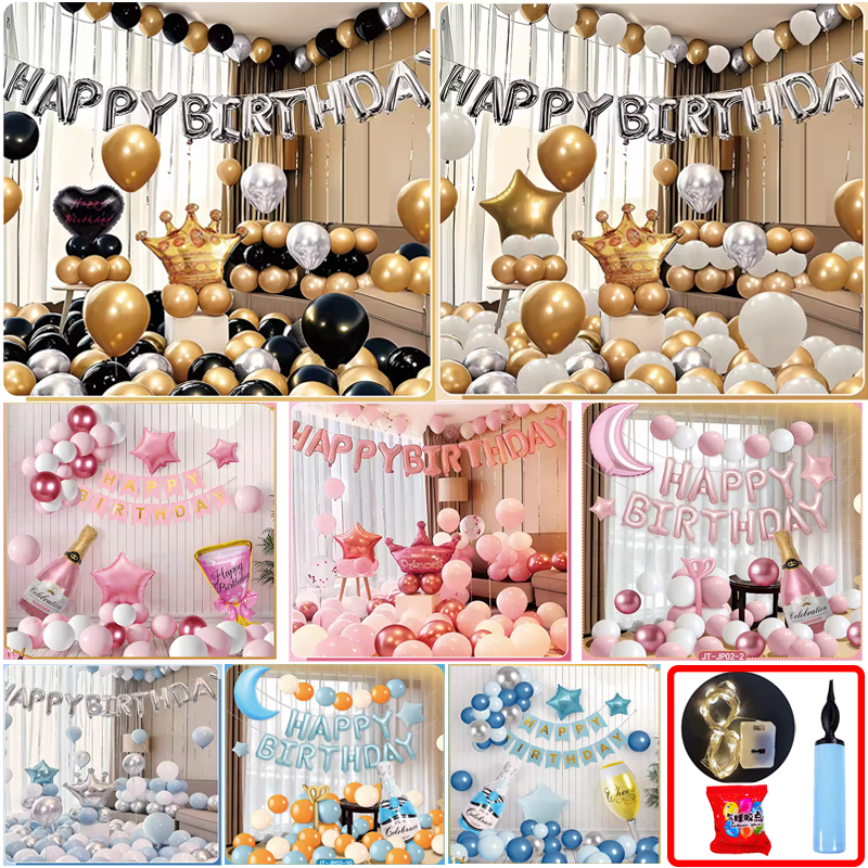 (🇹🇭พร้อมส่ง) ชุดลูกโป่ง เซตลูกโป่งวันเกิด Happy Birthday set อุปกรณ์ครบ ตัวอักษร ที่สูบลม ลูกโป่งวันเกิด