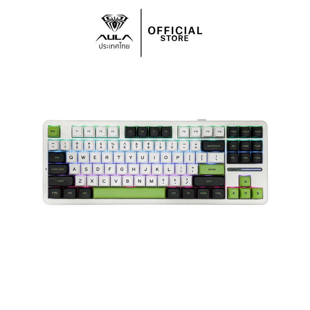 WIRELESS KEYBOARD (คีย์บอร์ดไร้สาย) AULA F87 BLACK/WHITE/GREEN GRAY SWITCH เชื่อมต่อ 3 โหมด