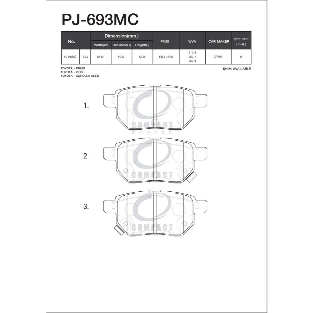 Compact DC Silver ผ้าเบรค Toyota Prius1.8 ดิสก์เบรก หน้า-หลัง โตโยต้า พรีอุส ปี 2010-2017 [XW30] - รูปที่ 6